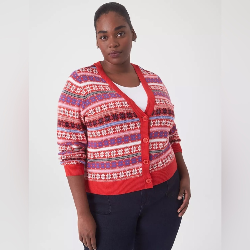 NWT Lane Bryant Classic Long Sleeve Button Front Fair Isle Cardigan Size 26/28 - Picture 1 of 11
